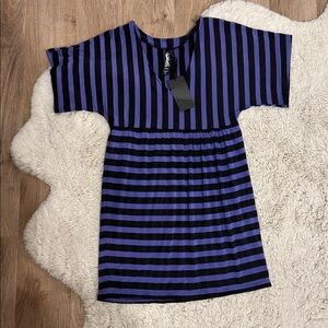 Priorities Purple + Black Striped Dolman Sleeve Babydoll Dress